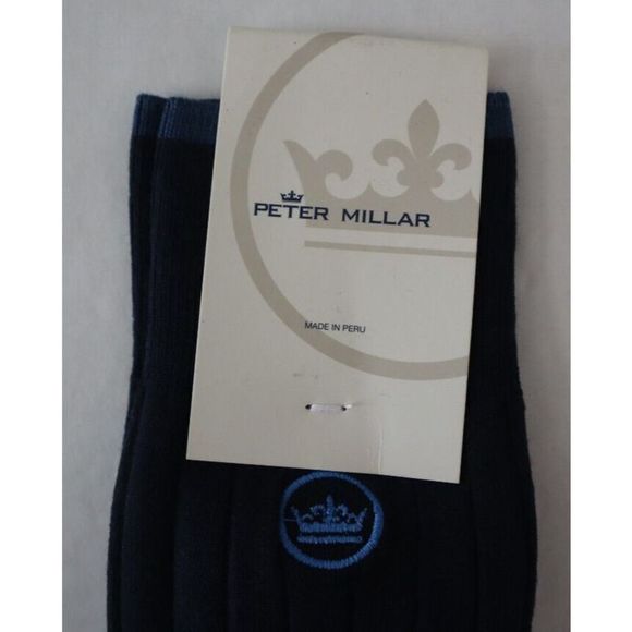 Peter Millar ME0F20 Mens Sz One Size Navy Peruvian Pima Cotton Ribbed Crew Socks - Picture 3 of 5